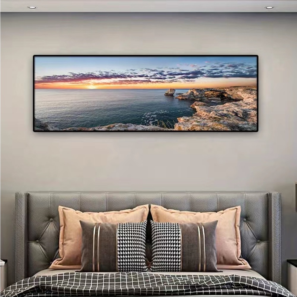 PREMIUM Panorama Canvas Print Wall Art Rocky Sea Sunset 19.7" x 59" - Picture 3 of 7